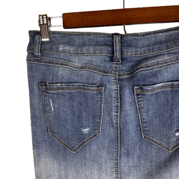1822 Denim Womens Mini Denim Jean Skirt Medium Blue Distressed Ripped Grunge - Picture 8 of 12